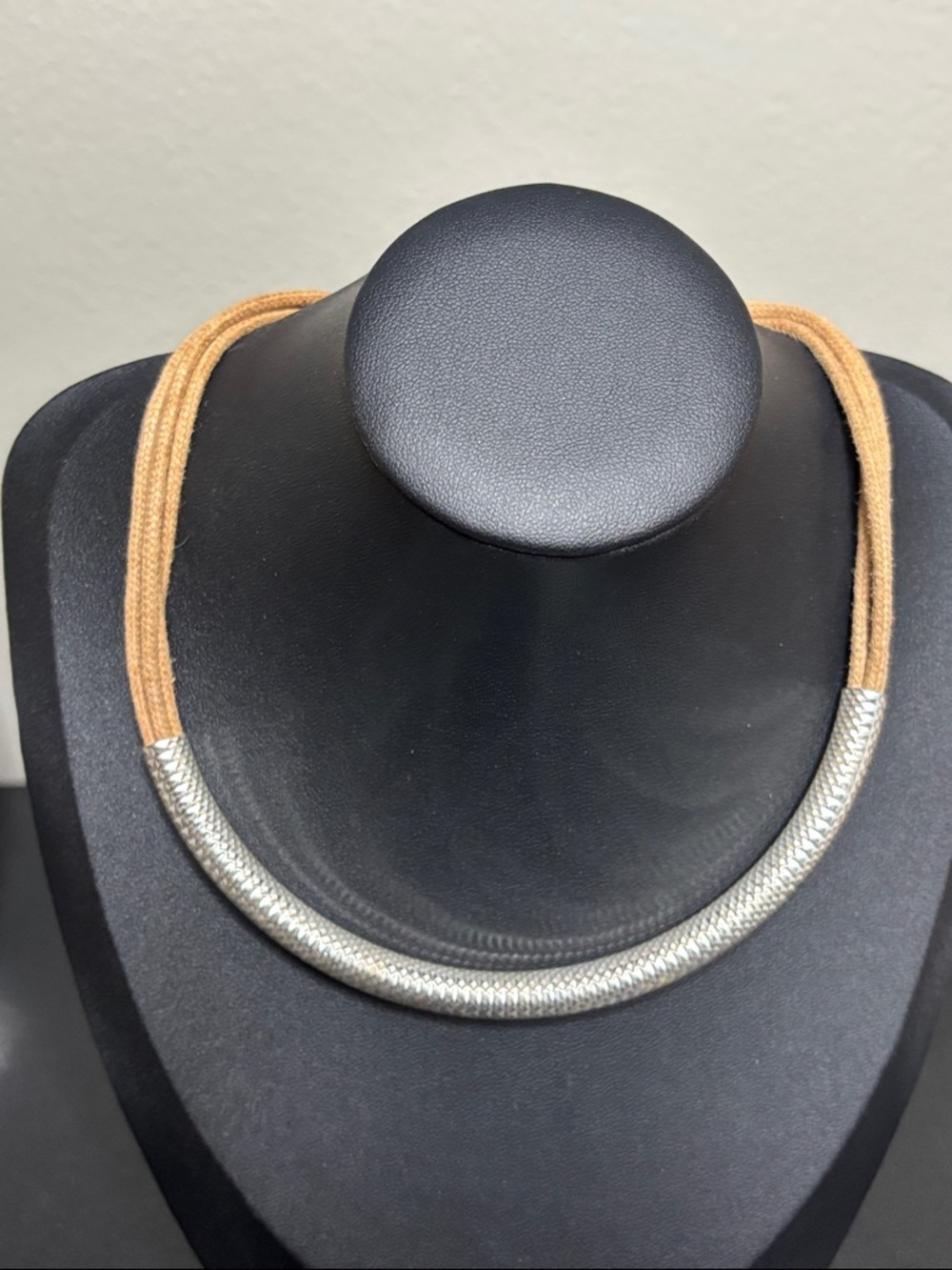 St. Thomas Brown Layered Cord Silver Slider Choker Boho Necklace